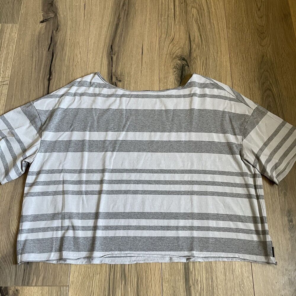 OSKA Gray Striped Crop Shirt Viscose Jersey Knit 1 Small Lagenlook Contemporary